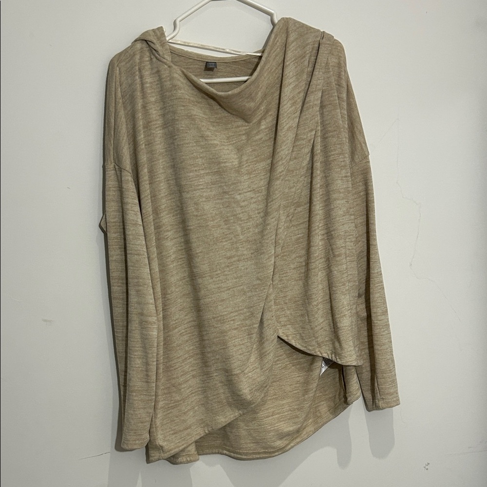 Beige Hooded Wrap Sweater